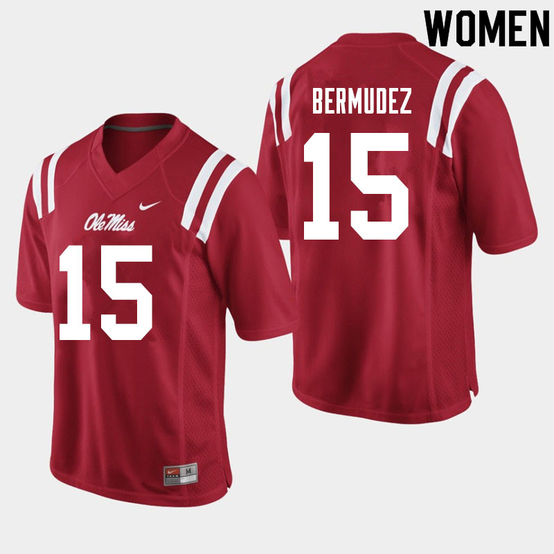 Women #15 Derek Bermudez Ole Miss Rebels College Football Jerseys Sale-Red - Click Image to Close